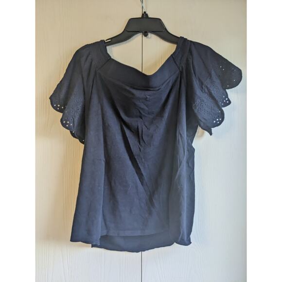 Loft Women's Blue Short Sleeve Off Shoulder Pullover Cotton Blouse Top Size L - Picture 2 of 5